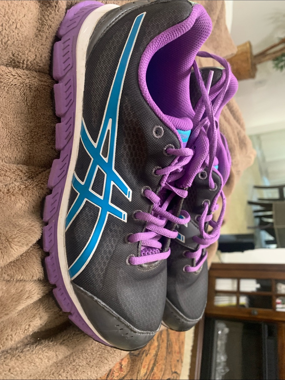 ASICS Black Athletic Shoes with Purple and Blue Accents